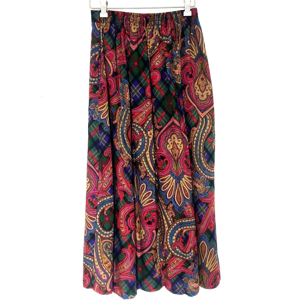 NWOT 80's VTG Separate Issue Jewel Tone Paisley Pleated Rayon Skirt Pockets sz 8 - Picture 2 of 7